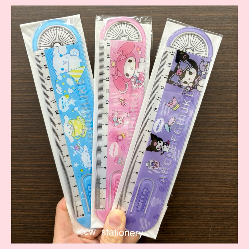 (KD) ไม้บรรทัด พลาสติกแข็ง ความยาว 15cm หัวครึ่งวงกลม ลายการ์ตูนซานริโอ้ คุโรมิ / มายเมโลดี้ / ชินนามอน น่ารักมากๆค่ะ