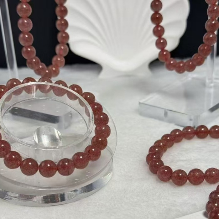 STRAWBERRY QUARTZ สตรอเบอรี่ควอตซ์ สร้อยข้อมือ เสริมโชคลาภ เงินไหลมาเทมา ของขวัญวันเกิด ขนาด 9 มิล