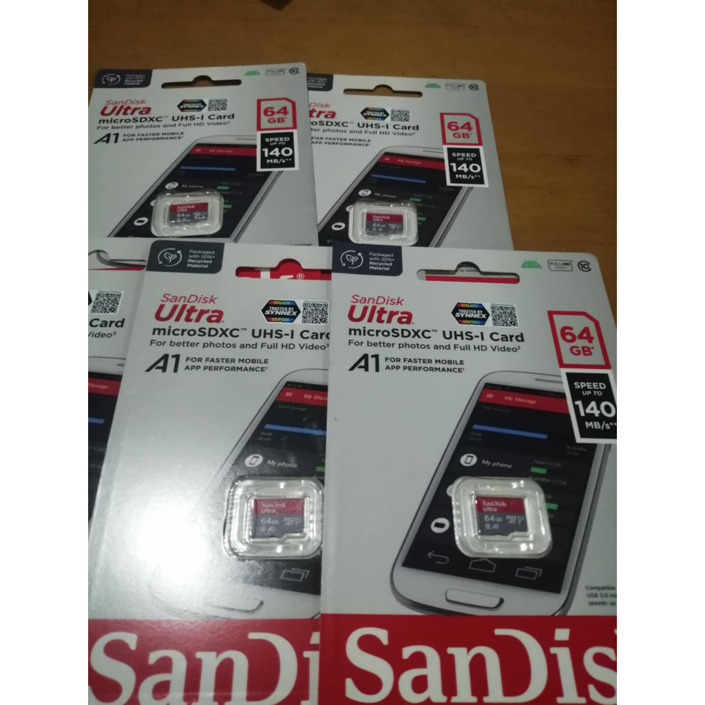 Micro SD 64GB SanDisk Ultra microSDXC, 64GB SQUAB, A1, C10, U1, UHS-I, 140MB/s ของแท้ ประกัน10Y Synn