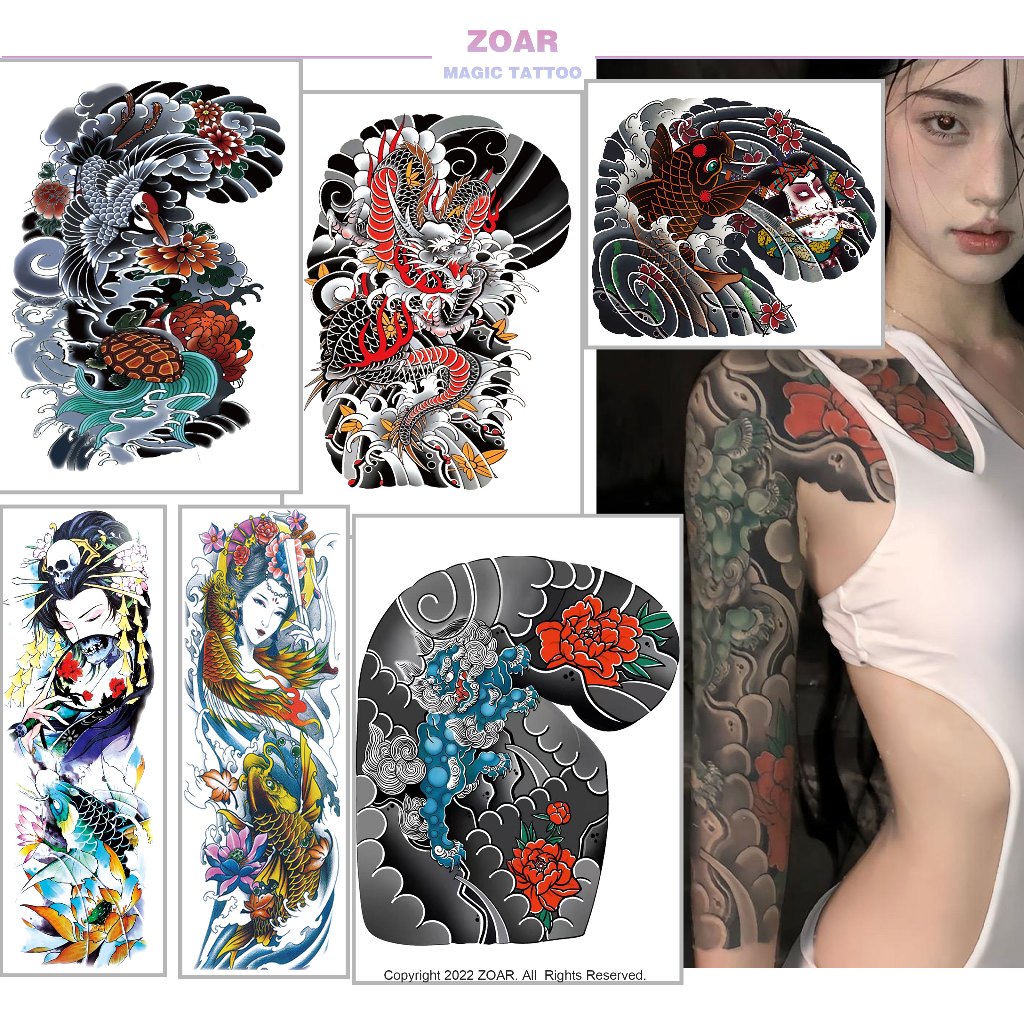 ZOAR L24 พร้อมส่ง color Magic tattoo สติ๊กเกอร์แทททูเต็มหลัง ไหล่เด็กชาย สติ๊กเกอร์รอยสักสี