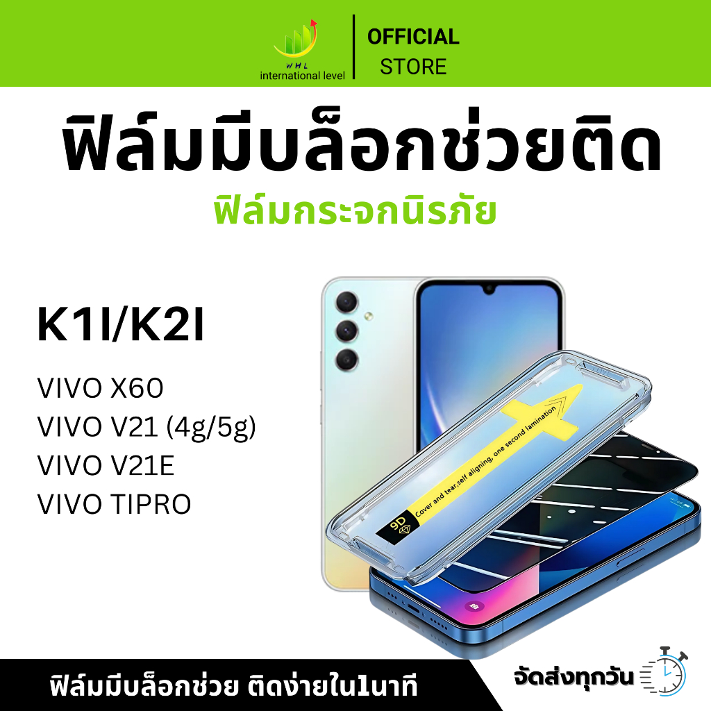 ฟิล์มกันมองกันเสือก ฟิล์มใส 9H (มีบล็อกช่วยติด) สำหรับ VIVO ฟิล์มกันเสือก ฟิล์มส๋วนตัว Film Privacy VIVO