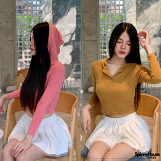 🌈SpinnyHouse🌈เสื้อฮู้ด เสื้อครอปแขนยาว มีหมวกคลุม 🌼 กระดุมใช…
