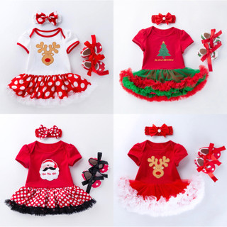 Momykids ชุดเด็กผู้หญิง ชุดเด็กคริสมาสต์ Christmas พร้อมที่คาดผมและรองเท้า