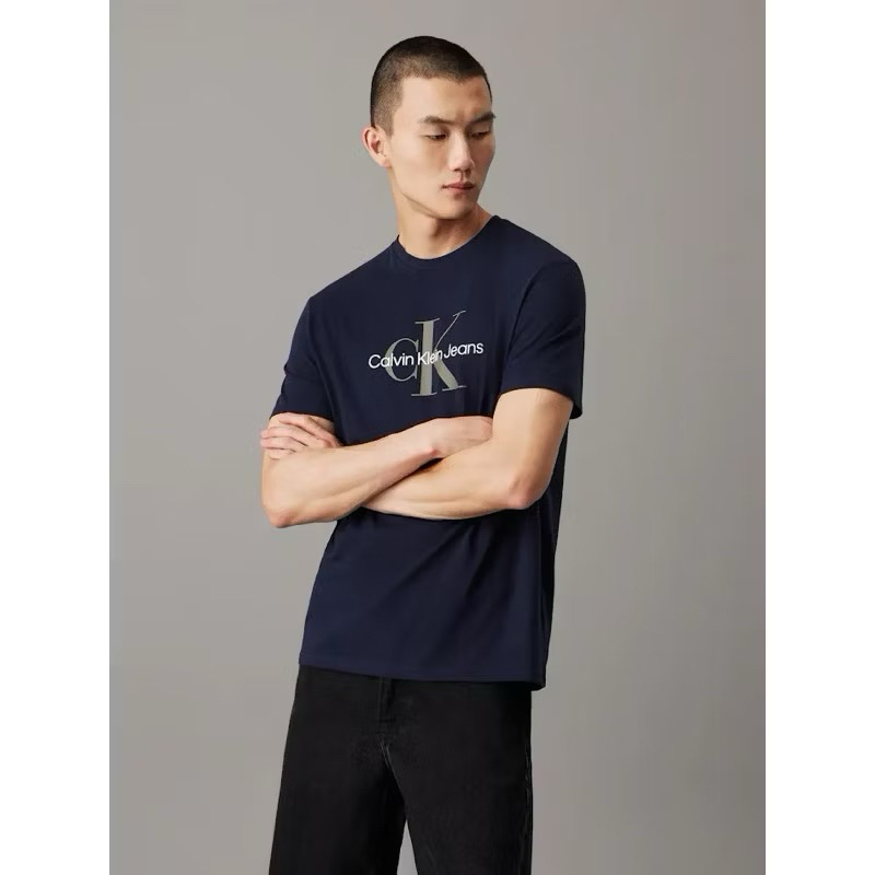 พร้อมส่ง MX1 เสื้อยืด CK แท้ Size M Calvin Klein Monogram Tshirt Navy