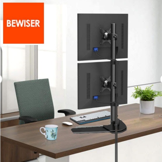 Bewiser S2V ขาตั้งคอม 2 จอมอนิเตอร์แนวตั้ง VESA15"-32" ฐานตั้งโต๊ะโลหะสีดำ Dual Monitor TV Vertical Mount Desk Stand