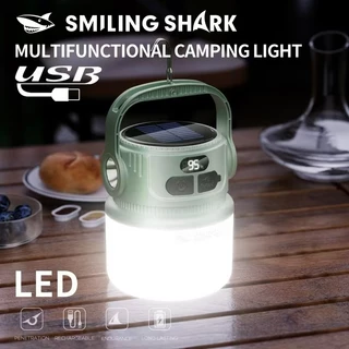 CRX [พร้อมส่ง] Smiling Shark LED Camping โคมไฟ 6 โหมดพลังงานแสงอาทิตย์ Type-c ชาร์จ Camping ไฟฉายตะขอกันน้ํากลางแจ้ง
