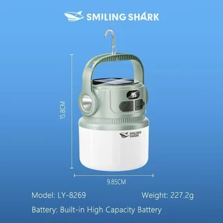 CRX [พร้อมส่ง] Smiling Shark LED Camping โคมไฟ 6 โหมดพลังงานแสงอาทิตย์ Type-c ชาร์จ Camping ไฟฉายตะขอกันน้ํากลางแจ้ง