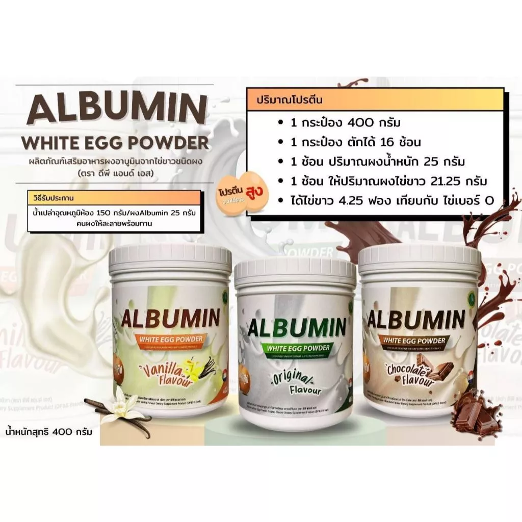 Albumin Egg Powder โปรตีนไข่ขาว 400 กรัม / 30 60 เม็ด thumbnail 4
