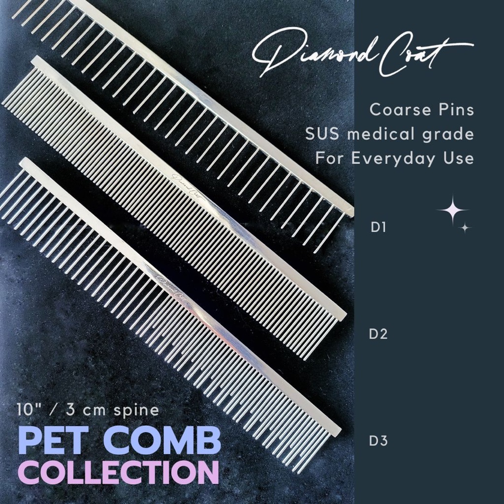 Diamond Coat 1st step Power Pet Comb 10" หวีสางขนสุนัขซี่ห่าง(ด้ามตรง) หวีสำหรับสุนัขและแมวขนตรง