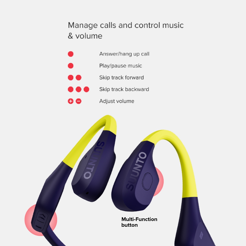 SUUNTO AQUA - หูฟังออกกำลังกาย ว่ายน้ำ Multi-Sports เทคโนโลยี Bone Conduction กันน้ำ IP68 MP3 หน่วยความจำ 32GB