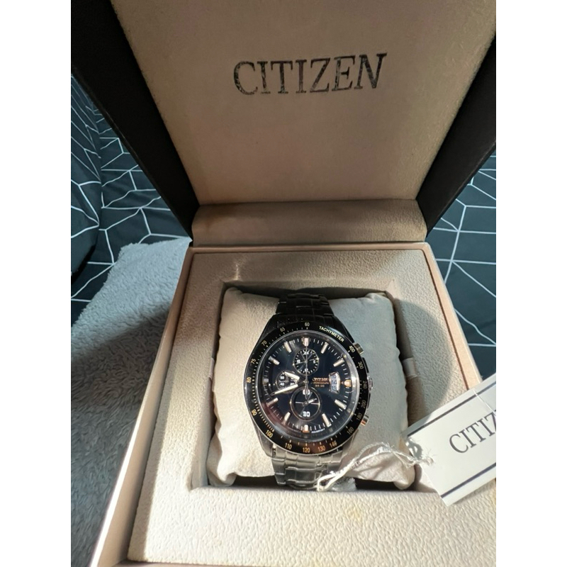 นาฬิกาCitizenโคโนกราฟหน้าดำสายสแตนเลสดำมือ1