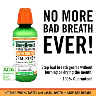 📦Package แท้นำเข้า🇺🇸 TheraBreath น้ำยาบ้วนปาก สูตรปราศจากแอลกอฮอล์ 12-Hour Fresh Breath Oral Rinse, Mild Mint,16.0 fl oz