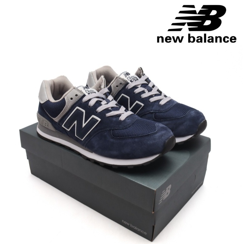 New Balance 574 navy blue lovers leisure time Walking shoes ระบายอากาศได้ ป้องกันการลื่นไถล รองเท้าก