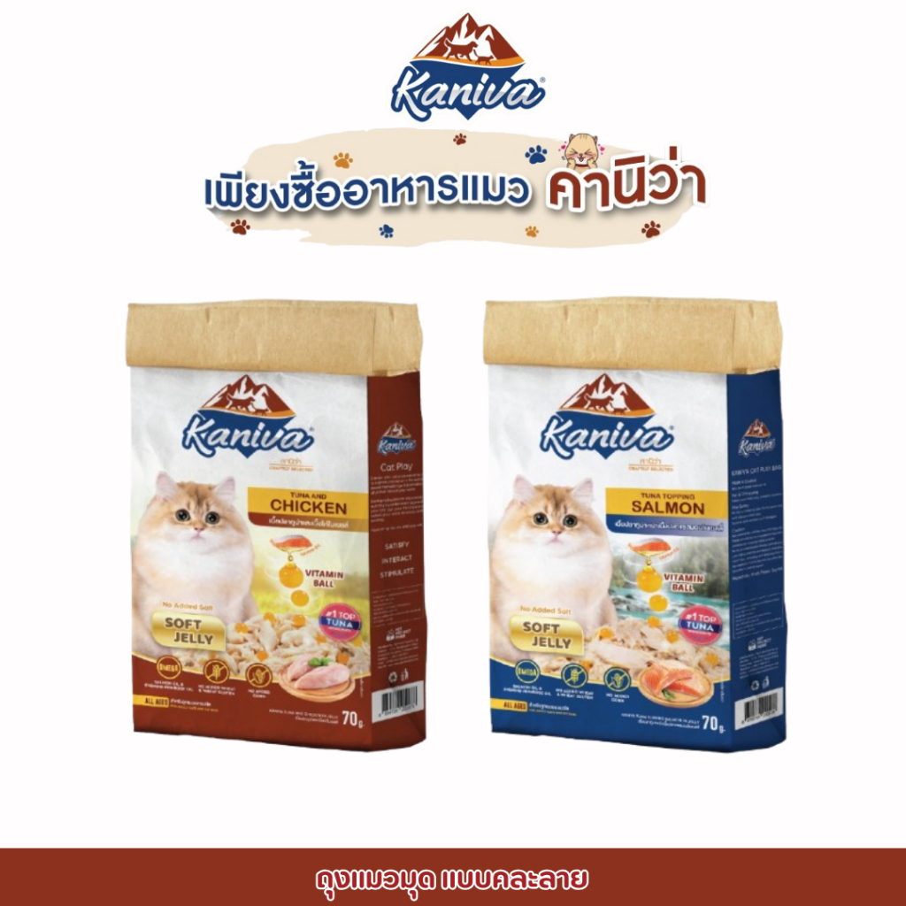 [คละลาย] Kaniva 1 กส. แถมฟรี ถุงแมวมุด ของเล่นแมว Kaniva Play Bag กว้าง 33 cm. ยาว 70 cm.