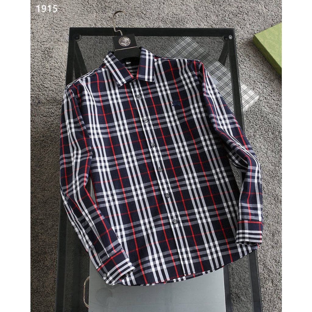 【BBR】เสื้อเชิ้ตแขนยาวผู้ชายลายสก็อต ผ้าcotton100% เสื้อเชิ้ตแขนยาวเบอร์เบอรี่ รหัส1915
