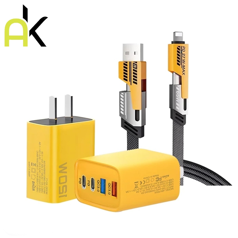 AK 4 In 1 65W Fast 120w/40W /65w ชาร์จหัวชาร์จแบบ Type C Dual PD+สายชาร์จเร็ว QC 4.0 Android Usb Type C สายชาร์จหลายพอ