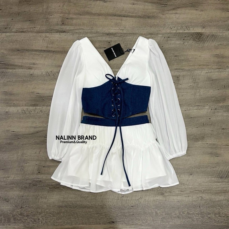 M11 งานป้าย Nalinn Set ชุดเซ็ทเสื้อ + กระโปรงจับซับในกางเกง สำหรับผู้หญิง เสื้อผ้าแฟชั่นผู้หญิง ไซส์ Xs-M
