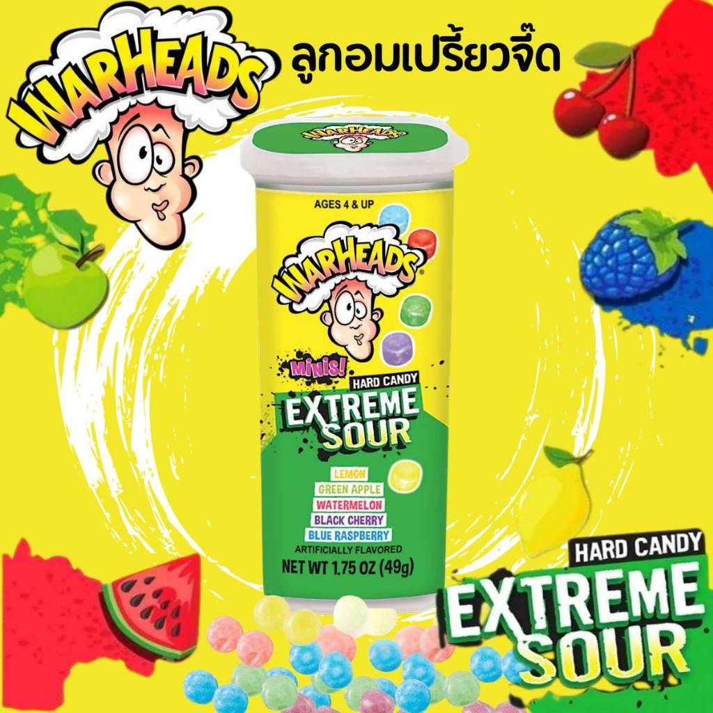 WARHEADS Extreme Sour Hard Candy Mini Size ลูกอมรสผลไม้เปรี้ยวจิ๊ด