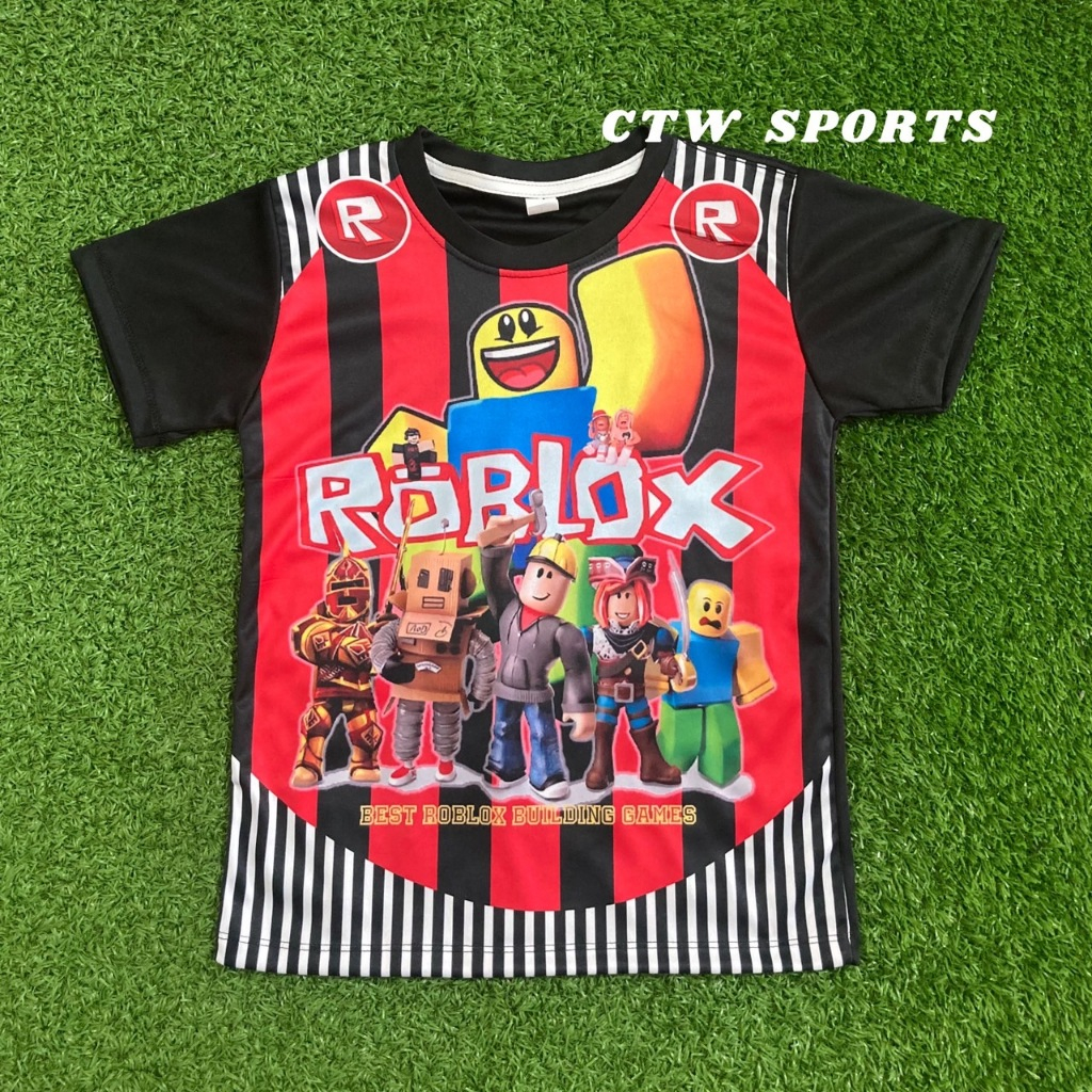 เสื้อยืดคอกลมเด็กอายุ 4-10 ขวบROBLOX พิมพ์หน้า หลังแขนสีดำ แฟชั่นมาใหม่
