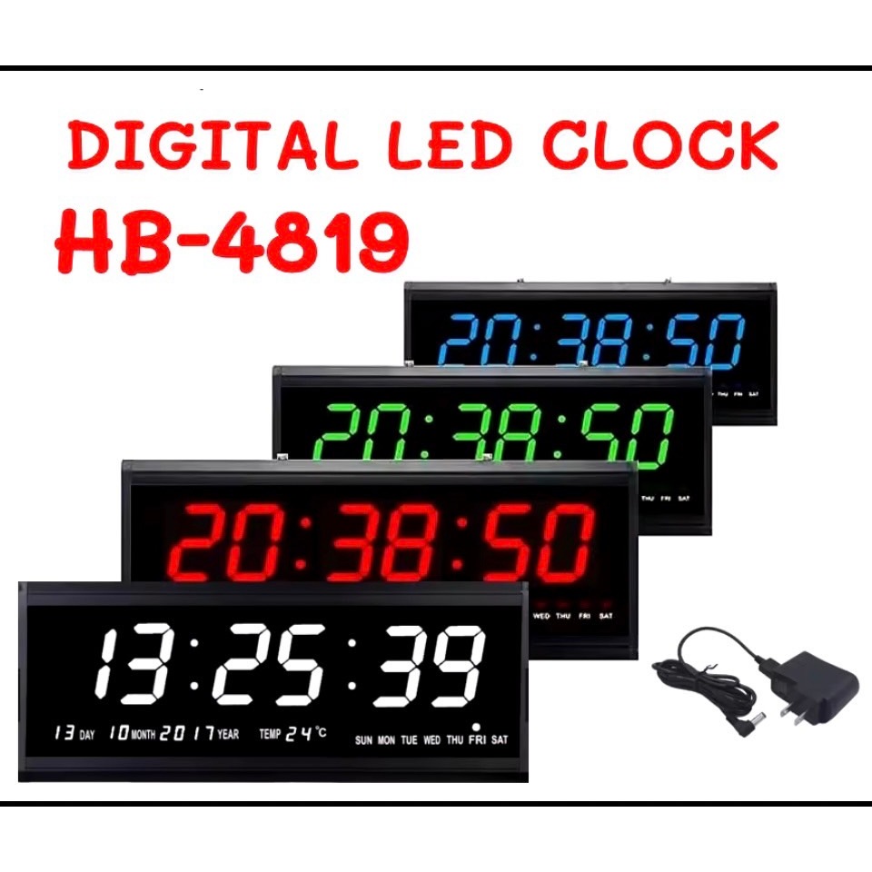 นาฬิกาดิจิตอล LED DIGITAL CLOCK แขวนผนัง 48*19*3.5 cm รุ่น 4819 นาฬิกาติดผนัง นาฬิกาตั้งโต๊ะ