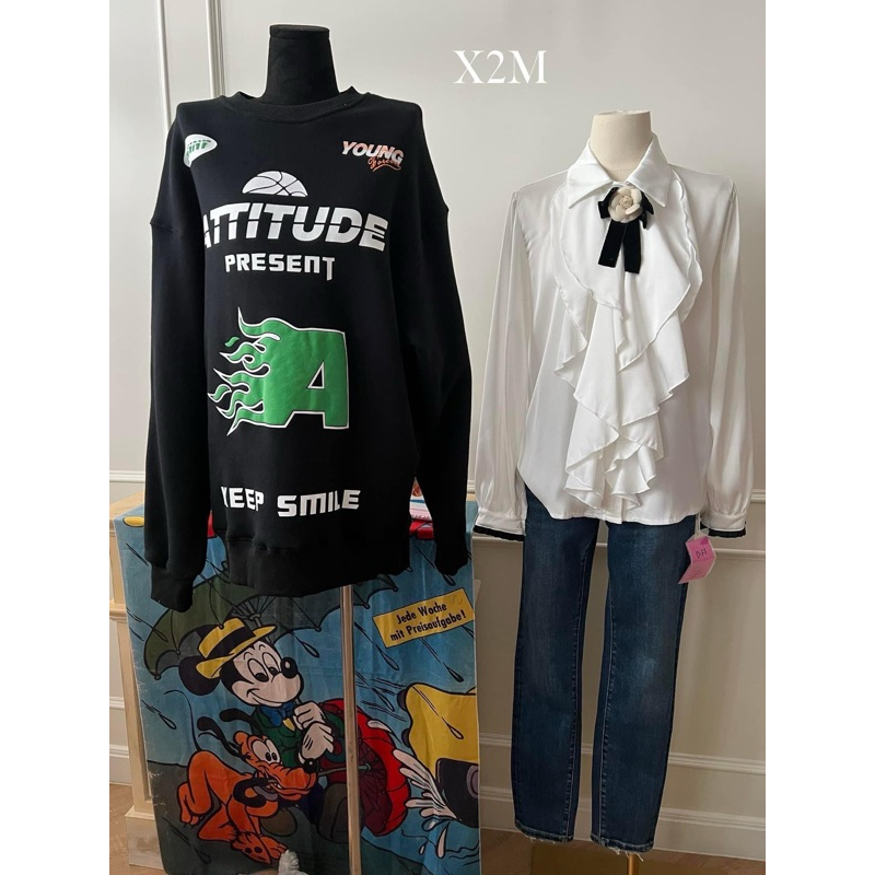 New เสื้อสเวตเตอร์ งานป้าย Attitudeสีดำ ฟรีไซส์ จากร้าน X2M Market Closet