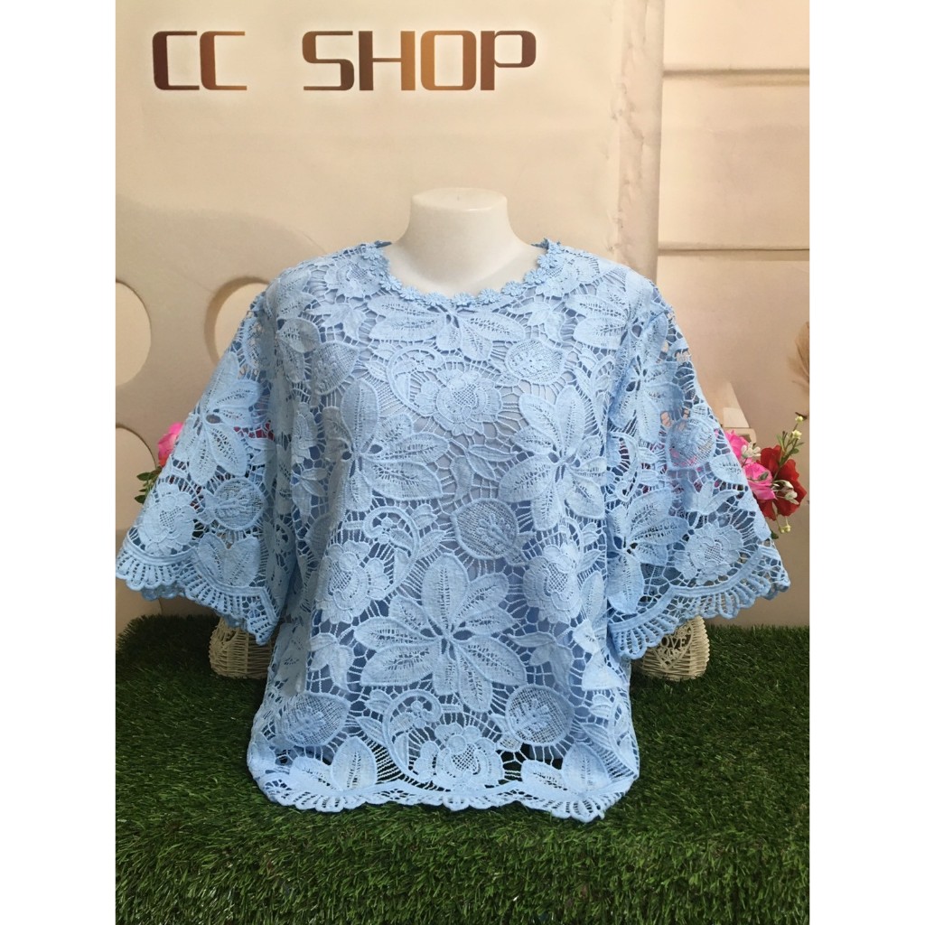เสื้อลูกไม้ สาวอวบ รอบอก44-46-52นิ้ว มีซับในตัว คอกลม แขนสามส่วน รุ่น4612-5212