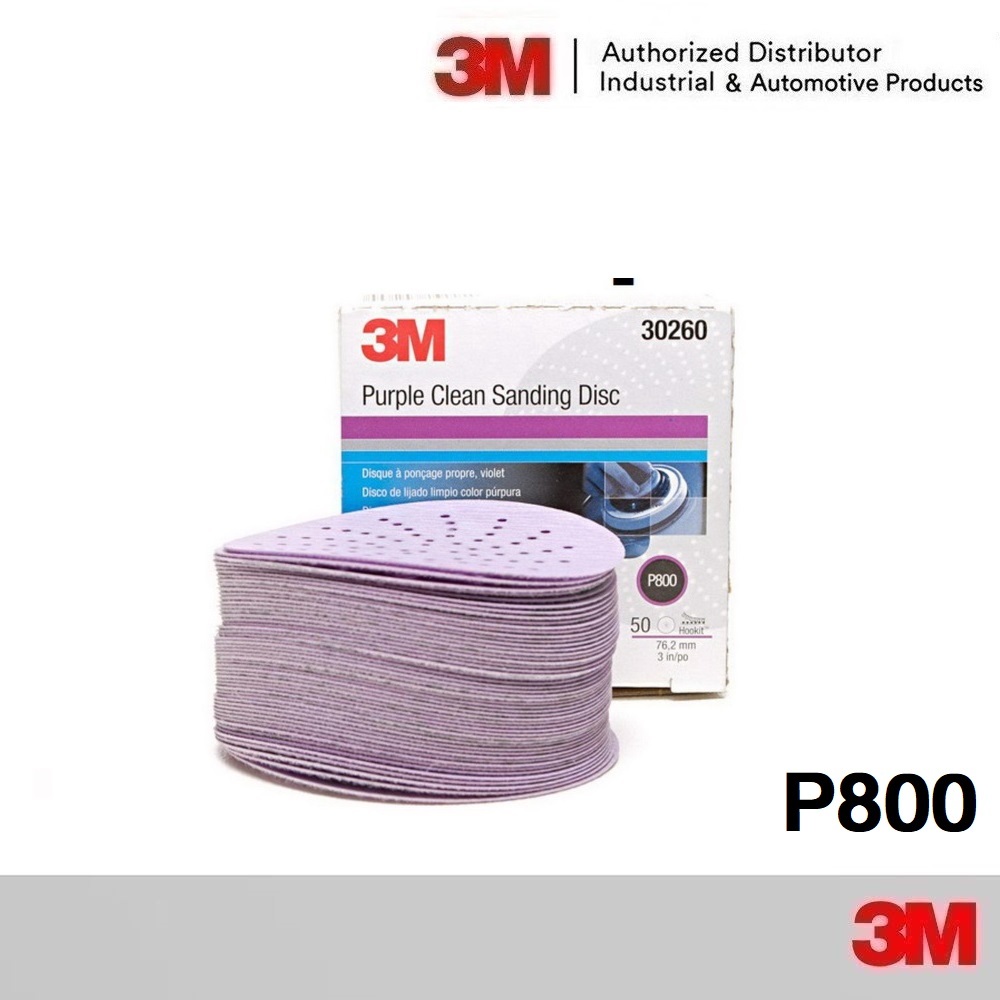 3M กระดาษทรายกลม 3 นิ้ว P800 (50 แผ่น) 3M 30260 Purple Clean Sanding Hookit Disc