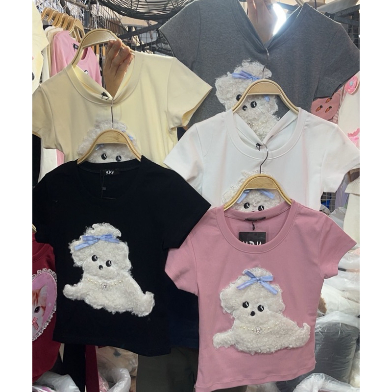 เสื้อครอปคอกลมแขนสั้น ตัวยาว น้องหมาปุกปุยน่ารักมากๆๆ ypy