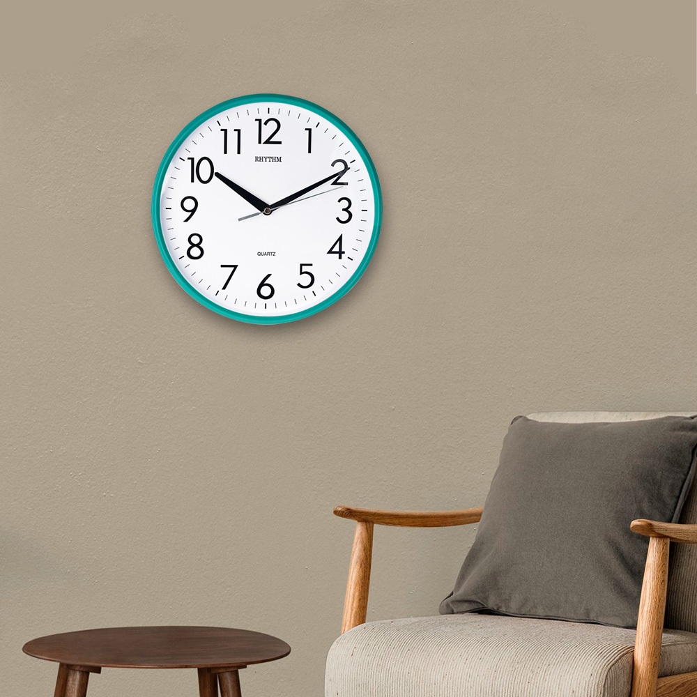 RHYTHM นาฬิกาติดผนัง นาฬิกาแขวนตัวเลขสามมิติ ขอบสีเขียว 26 ซม. CMG716NR05