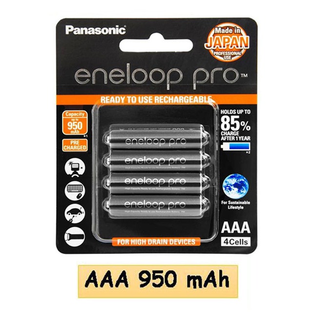 แท้ 100% ประกันศูนย์ AA 2000mAh, AAA 800mAh Pack 4 ก้อน Original Panasonic eneloop  ถ่านชาร์จ