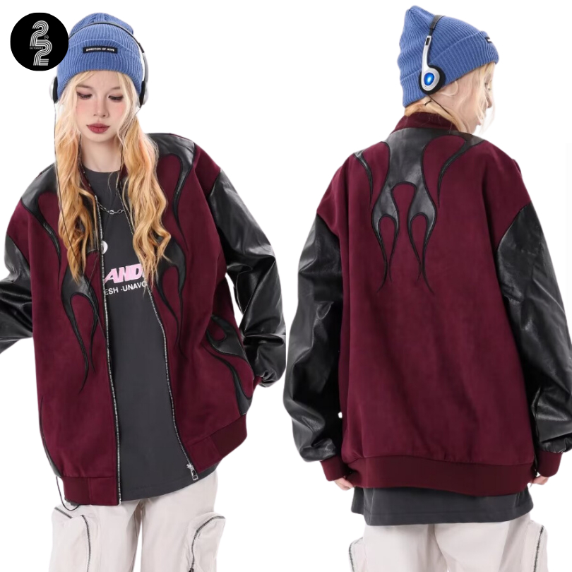 KR1485 "Splicing Contrast jacket" เสื้อแจ็คเก็ตเบสบอลสุดเท่งานดีเทลแน่นสายสตรีทห้ามพลาด