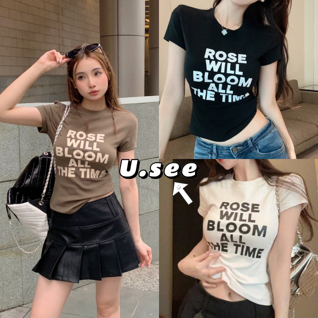 เสื้อยืดผู้หญิง เสื้อเเขนสั้น พิมพ์ลายอักษร ทรงเข้ารูป เข้ากับทุกสไตล์#2275