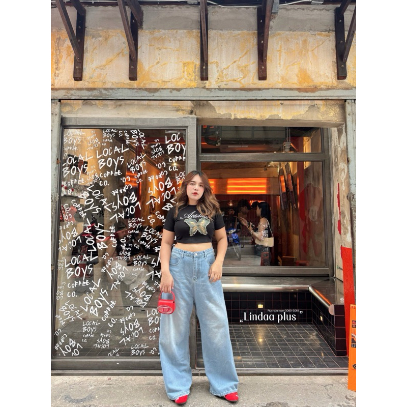 กางเกงยีนส์ขากระบอกใหญ่พิเศษ buggy jeans งานป้าย Lindaa plus+