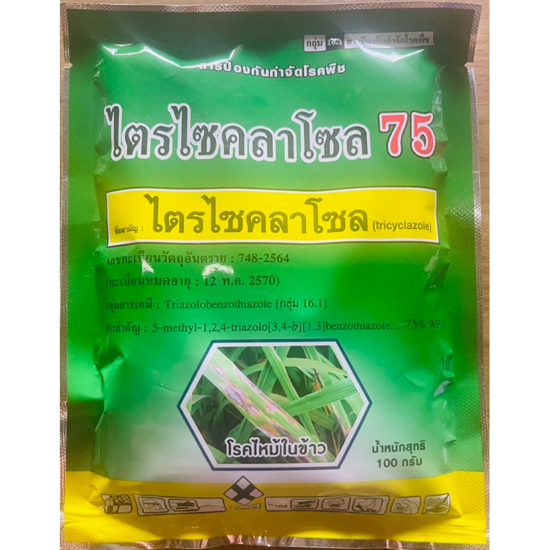 ไตรไซลคลาโซล 100 กรัม ป้องกันและรักษาโรคเชื้อราใบไหม้แก้ใบเหลืองให้กลับมาเขียวได้ไว ใบแห้ง ใบจุด