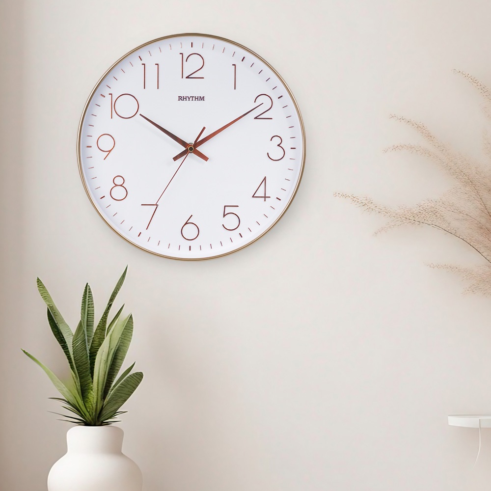 RHYTHM นาฬิกาแขวน ตัวเลขสามมิติ ขอบสีทอง 30.5 ซม CMG601NR13