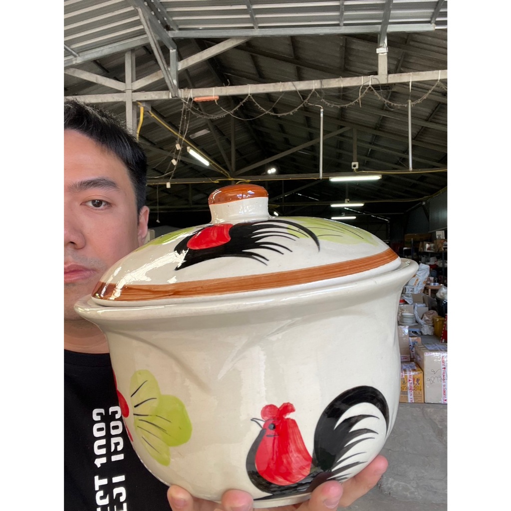 ชามฝาปิดลายไก่XXL (ขนาด 10 นิ้ว สูง 5.5นิ้ว รวมฝาสูง7.5) ชามฝาปิด ชามตราไก่ ถ้วยพร้อมฝาปิด ราคาถูก เซรามิคเนื้อสโตนแวร์