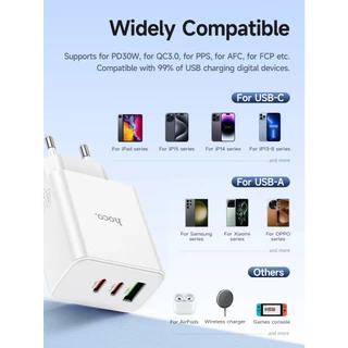 Hoco DHC126 Charger หัวชาร์จเร็ว 40W (3ช่องชาร์จ) ขากลม มอก.ไทย สำหรับ iPhone 16/15/14/13 PRO MAX PD S23 Samsung