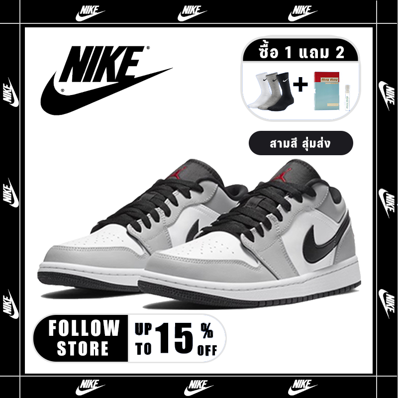 【ของแท้อย่างเป็นทางการ]】AIR JORDAN AIR JORDAN 1 LOW LIGHT SMOKE GREY1 LOW LIGHT SMOKE GREY รองเท้าผ้าใบสำหรับผู้ชาย และผ