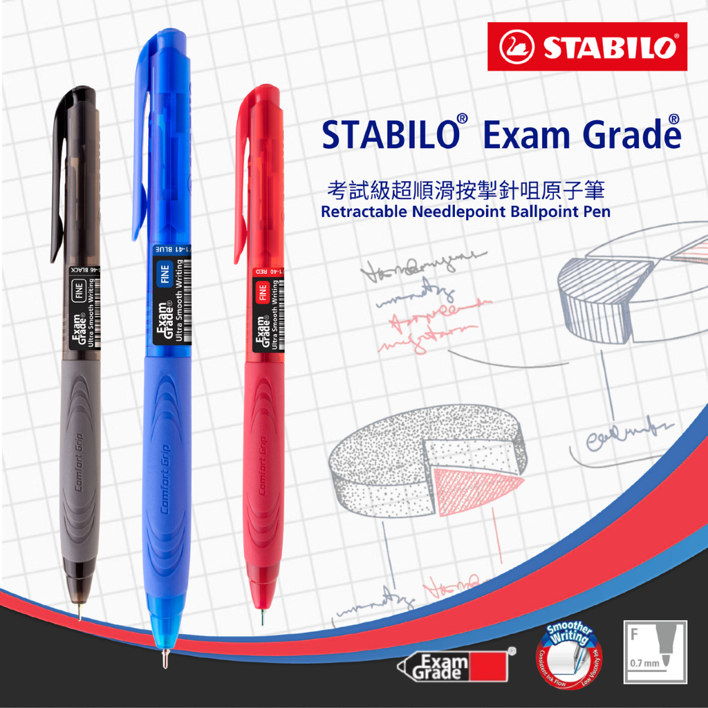 Stabilo Exam Grade 388 Fine Ballpoint Pens 0.7 mm. I ปากกาลูกลื่นแห้งไวแบบกดขนาด 0.7 มม.