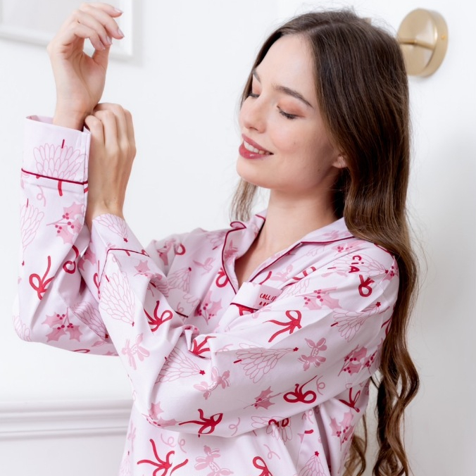 Pink christmas winter set แขนยาว ขายาว ชุดนอนโนบรา Call it a day