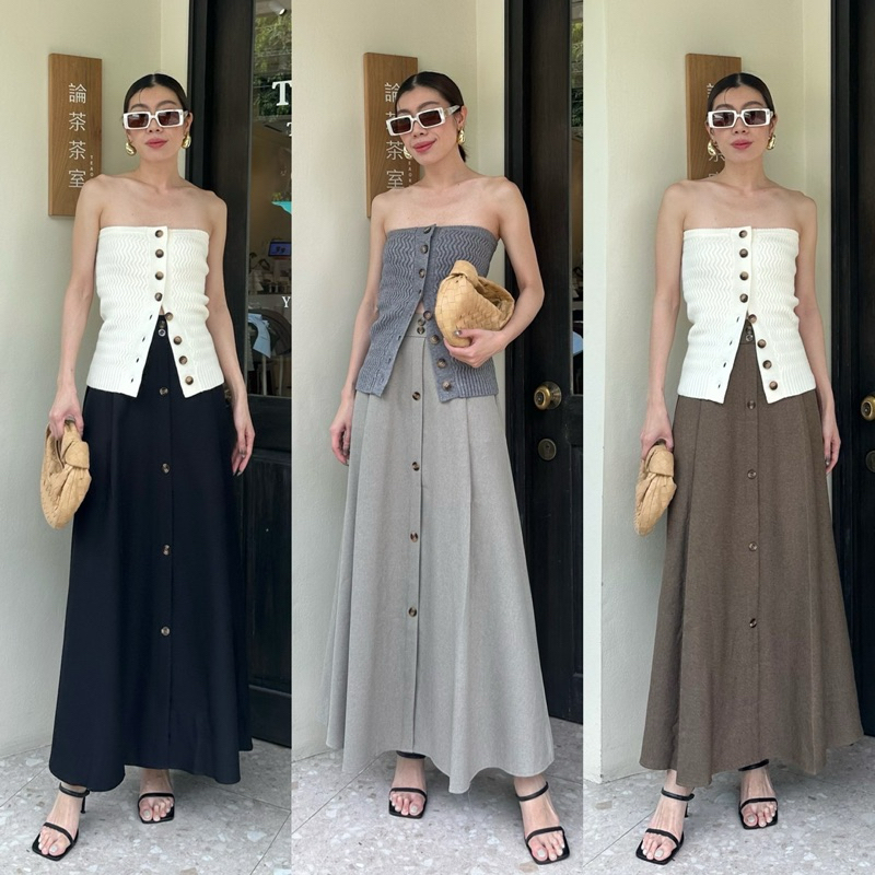 New 117 Maxi A Line Skirt With Frint Buttons กระโปรงยาวแมกซี่ 1302 Tube Knit With Button เสื้อนิตเกาะอก studiox2