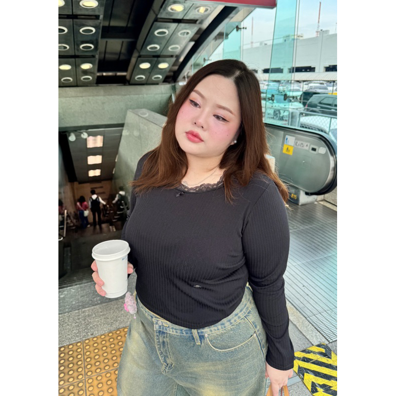 WINGGI CN TOP เสื้อผ้าฉลุ แขนยาวแต่งลูกไม้(ขึ้นแพทเทริ์นสาวอวบ)