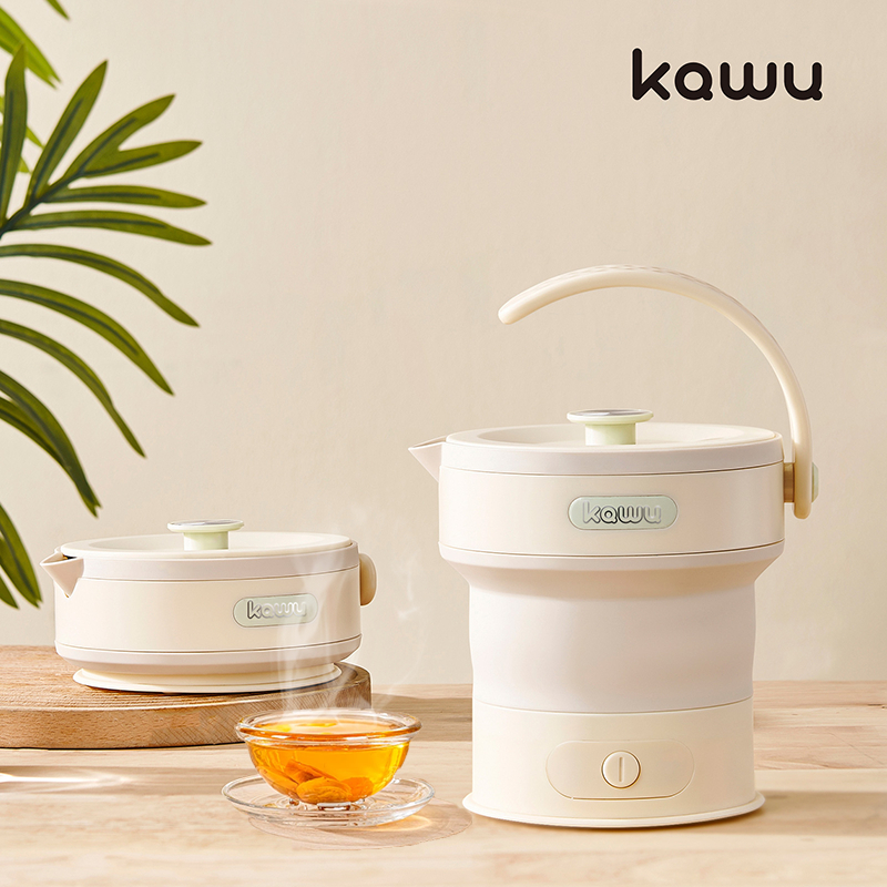 KAWU กาต้มน้ำไฟฟ้า 0.6L กาต้มน้ำพกพา กระเป๋าผ้ากำมะหยี่ 600W กาต้มน้ำร้อนไฟฟ้าแบบพับได้