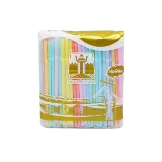 หลอดหักงอ ห่อฟิล์ม  8x240mm. คละสีพาสเทล ตราสยาม  (250เส้น/แ…