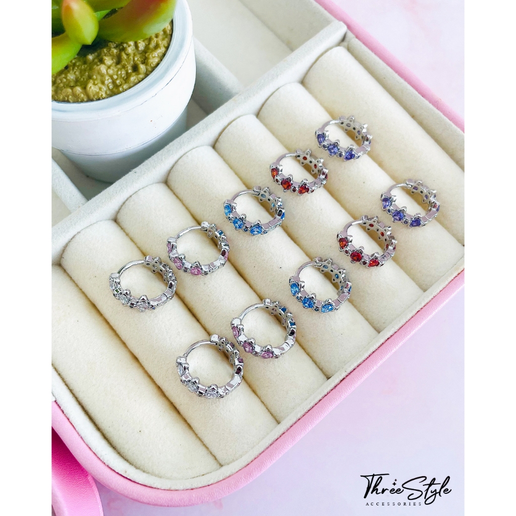 ต่างหูห่วงเงินแท้ Saturn Zircon (ราคาต่อคู่) (ผิวแพ้ง่ายใส่ได้)