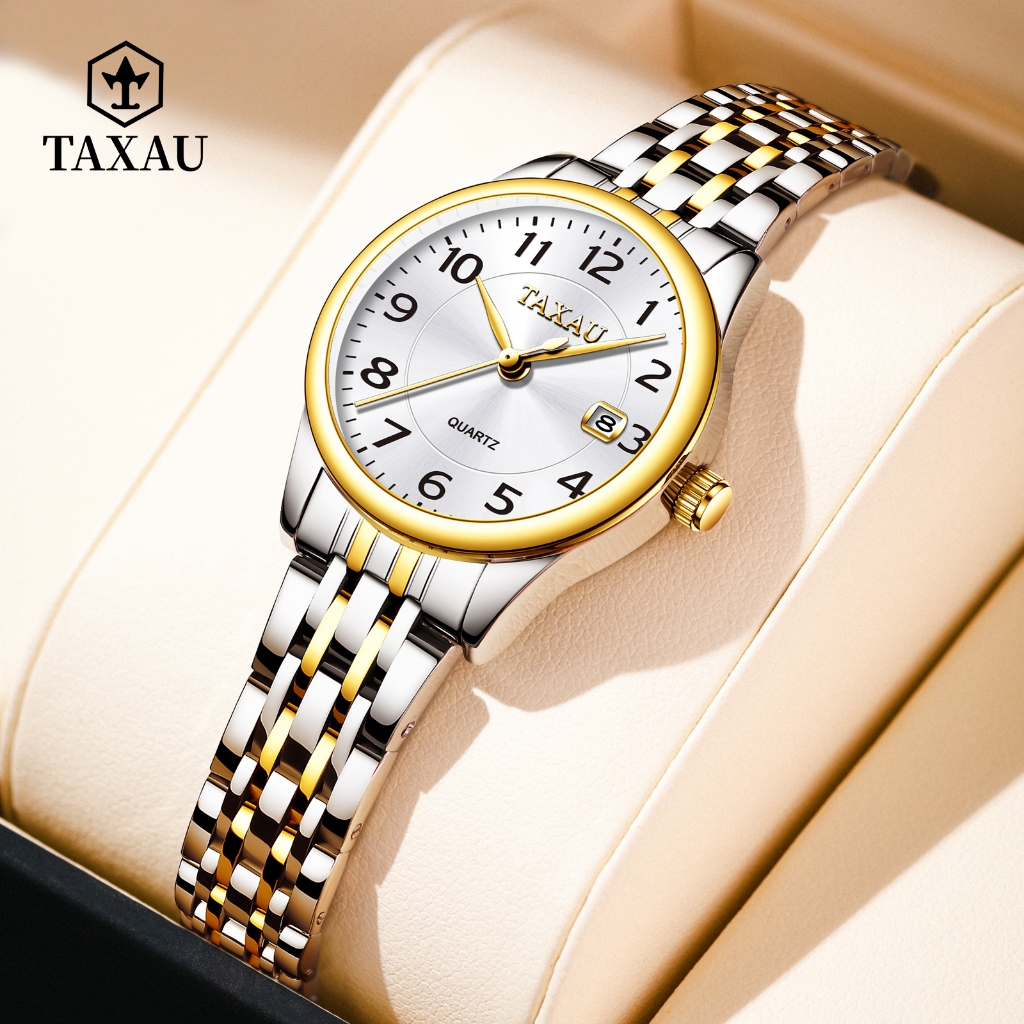 TAXAU นาฬิกาข้อมือผู้หญิง กันน้ํา 100% แท้แฟชั่น สายสเตนเลส ของขวัญวันเกิดผู้หญิง บประกัน 1 ปี 8863