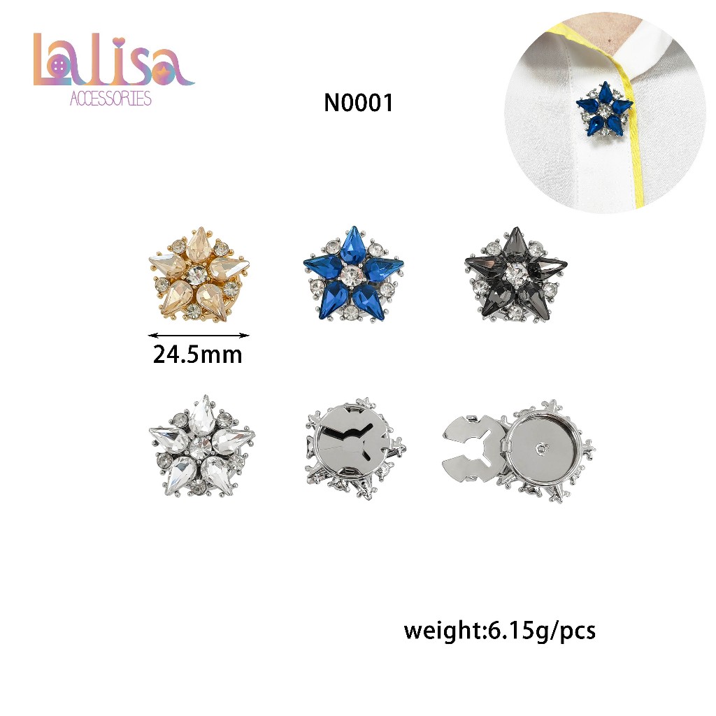 กระดุมโลหะอัลลอย ลายดอกไม้ฝังพลอยเทียม แบบมีฝาเปิดปิดได้ Alloy button N0001