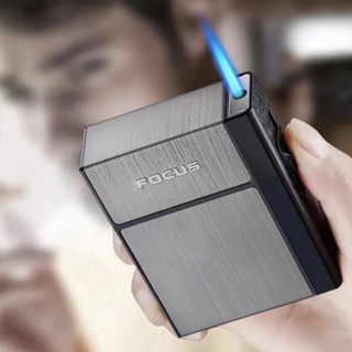 FOCUSกล่อง เก็บบุหรี่ 2 IN 1 พร้อม ไฟฟู่ในตัว กันกระแทก อลูม…