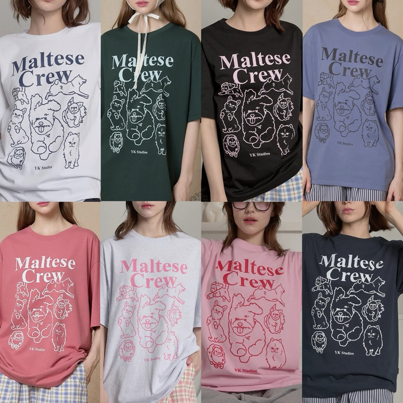 ❎ปิดรับ (-40%) 8 สี🌈 WAIKEI - Maltese crew line graphic half sleeve T-shirt 🐶☁️-สอบถามก่อนสั่งซื้อ