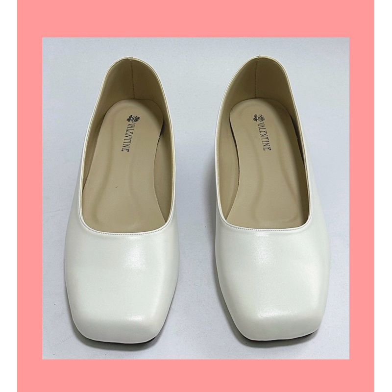 รองเท้าคัทชู ปลายตัด สูง 1.5 นิ้ว สีขาว/ ดำ ไซส์ตั้งแต่ 33-48